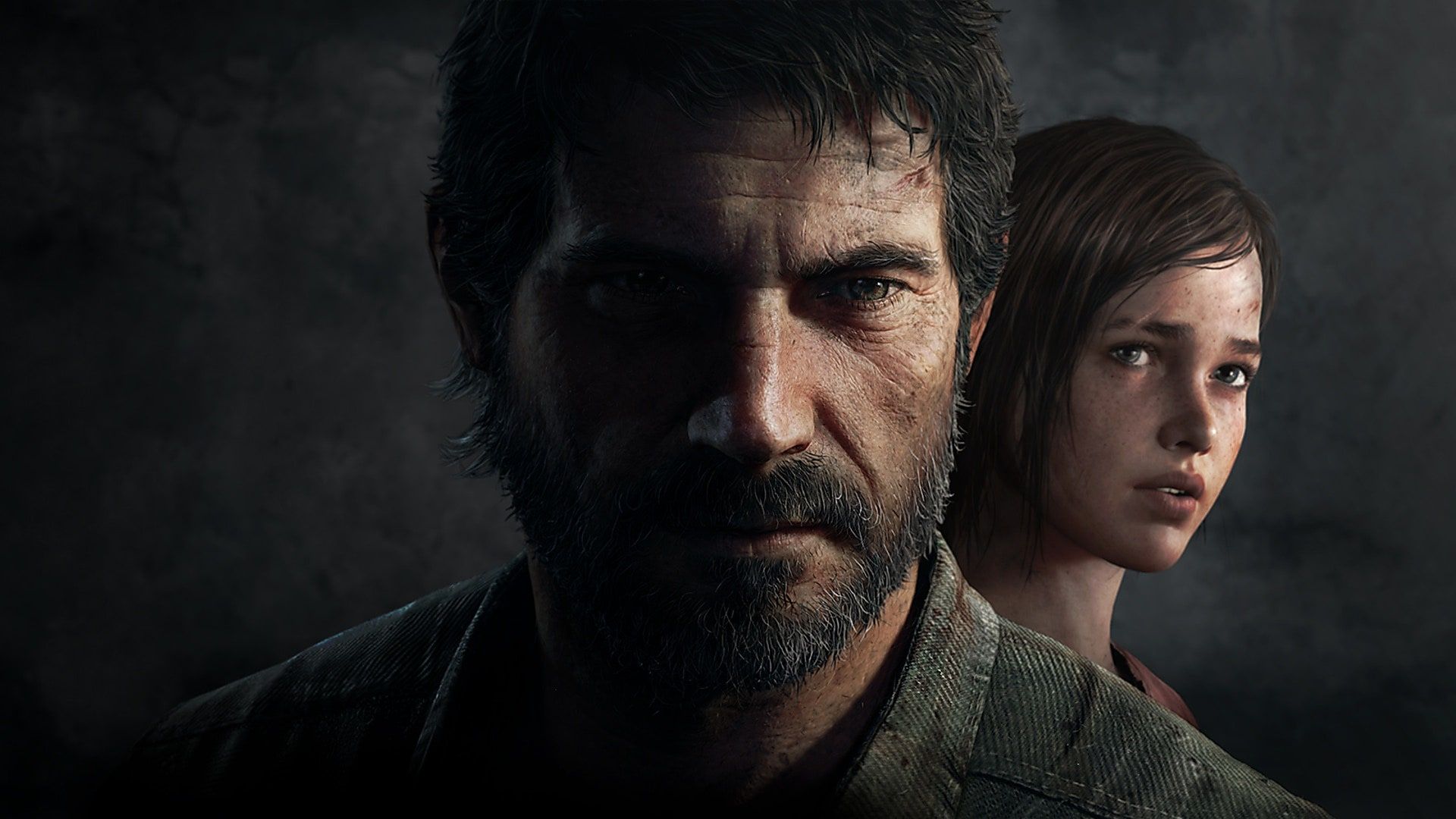 Cadre sombre. Gros plan sur le visage de Joel, vu de face, et dont la moitié gauche du visage baigne dans l'ombre. Derrière lui, il y a le visage d'Ellie, de trois quart tourné vers la caméra. Elle est situé du côté éclairé de l'image.
