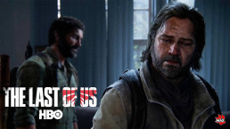 Image tirée de The Last of Us Part I. Plan sur Bill, visiblement attristé. Derrière lui se tient Joel. Nous avons ajouté un logo de la série The Last of Us (HBO) par-dessus, en rapport avec le sujet de l'article.