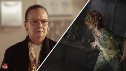 Photos mises en face à face de la série The Last of Us (HBO). À gauche, Christine Hakim, l'actrice qui joue la mycologue ; à droite, un claqueur dans le musée de Boston.