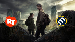 Poster promotionnel de Joel et Ellie dans la série The Last of Us, sur lequel Naughty Dog Mag' a ajouté les logos de Rotten Tomatoes et Metacritic pour signaler que le sujet porte sur les critiques de la série.