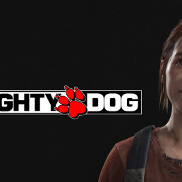 Portrait d'Ellie dans The Last of Us Part I accolé au logo de Naughty Dog.