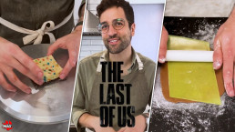 Montage de plusieurs photos montrant les étapes de fabrication du gâteau que Jonny Mangs a préparé pour les dix ans de The Last of Us.