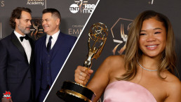 Photos de Murray Bartlett et Nick Offerman cote à cote sur le tapis rouge des Creative Arts Emmy Awards. Au même endroit, autre photo mais de Storm Reid, souriante, montrant le prix qu'elle a reçu.
