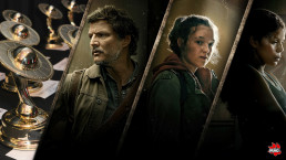 Montage des trophées des Saturn Awards avec trois personnages de la série The Last of Us (HBO) : Joel, Ellie et Marlene.