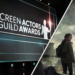 Montage d'un visuel de la scène des SAG Awards avec l'affiche promotionnelle de la saison 1 de The Last of Us (HBO).