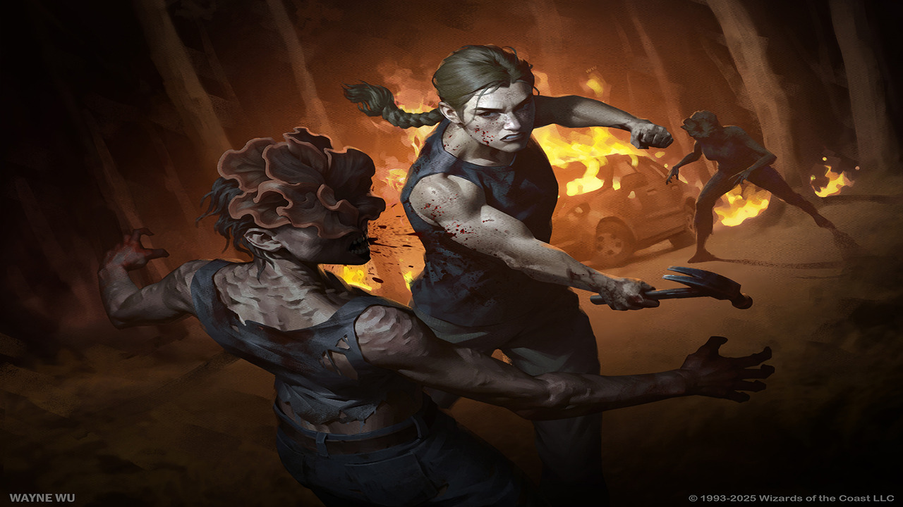 Une carte Magic The Gathering représentant Abby affrontant un claqueur. © wu390227