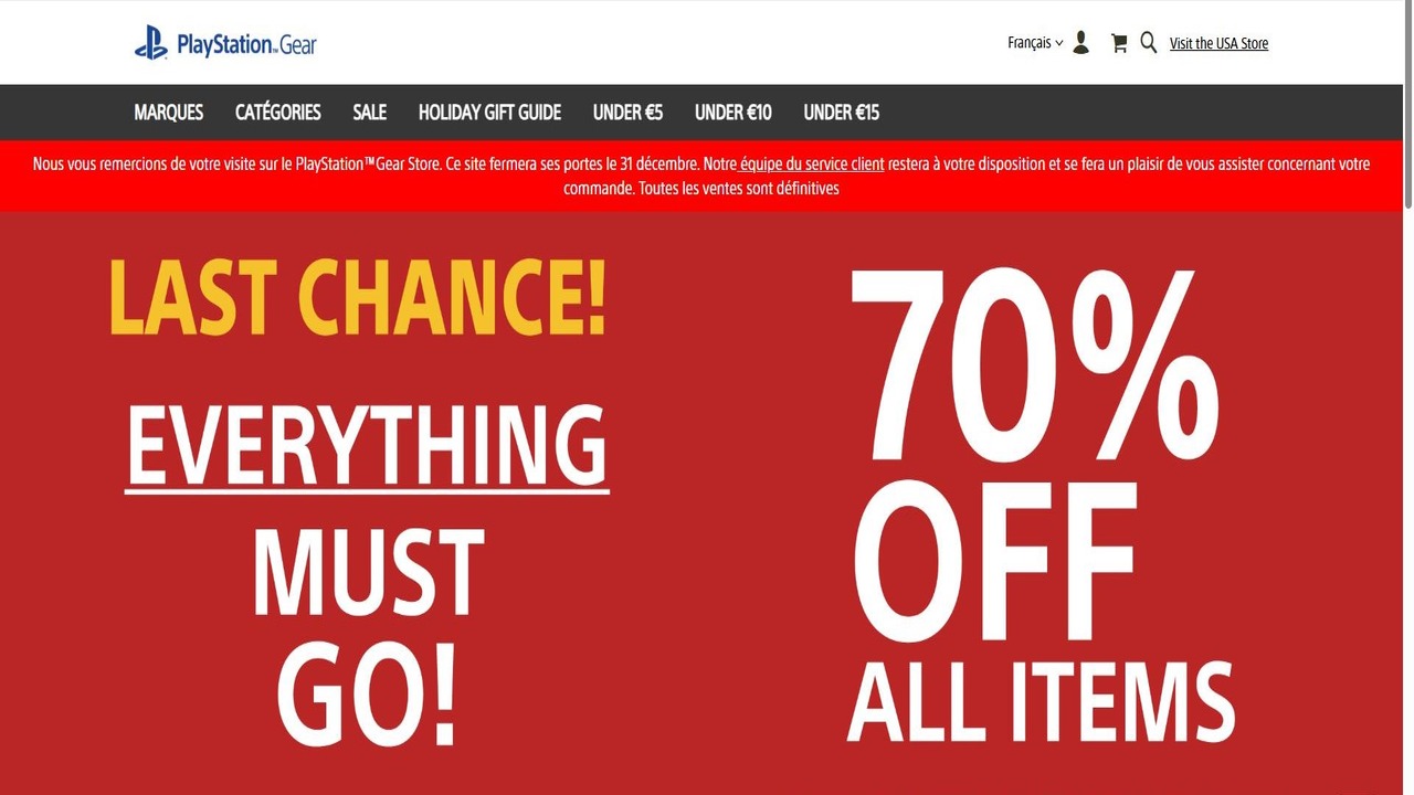 Capture d'écran du site Playstation Gear
